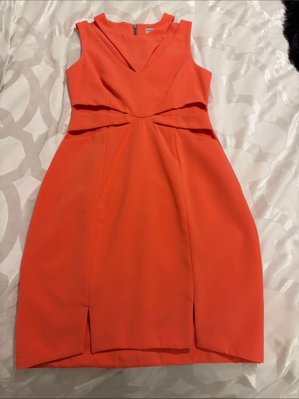 Sleeveless Coral Orange V-Neck Sheath Dress